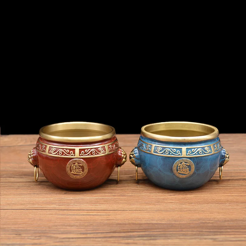 

Brass Die Casting Baked Cylinder Lion Head Cornucopia Home Hallway Copper Ware Ornaments
