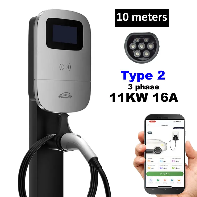 

JIGU Зарядное устройство 10 метров Тип 2 11 кВт для зарядного устройства электромобиля Type2 Wallbox 11 кВт Зарядное устройство для электромобилей 10 м Зарядная станция для электромобилей
