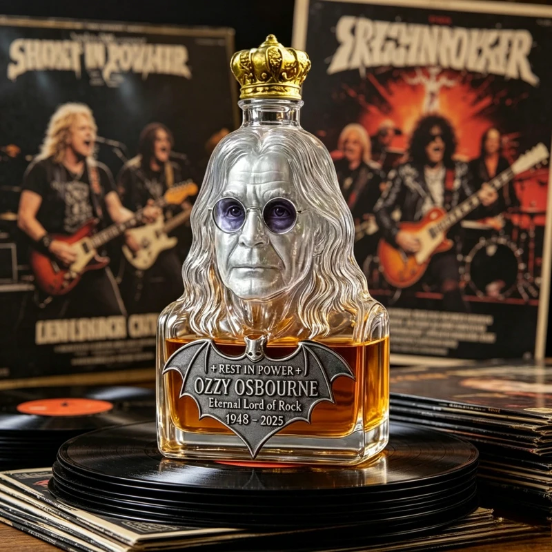 Decantador de Whisky Conmemorativo de Ozzy Osbourne - Botella de Licor Coleccionable "Eternal Lord of Rock", Decoración de Bar para Fans del Rock