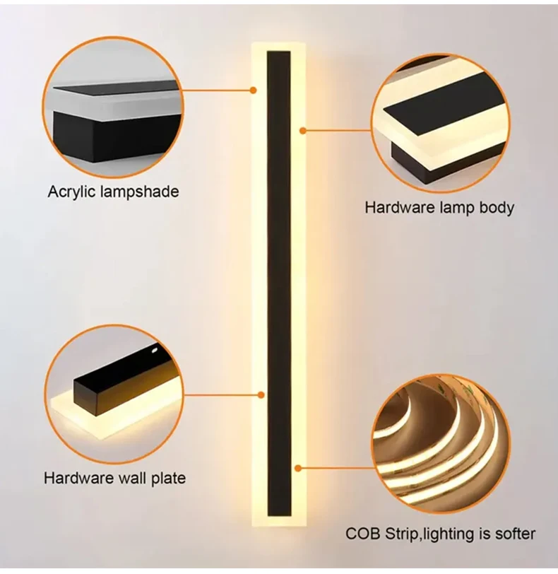 LED Long Outdoor Wall Lamp IP65 Waterproof Wall Light Aluminum Light Garden Villa Porch Sconce Light 110V 220V Sconce Luminaire