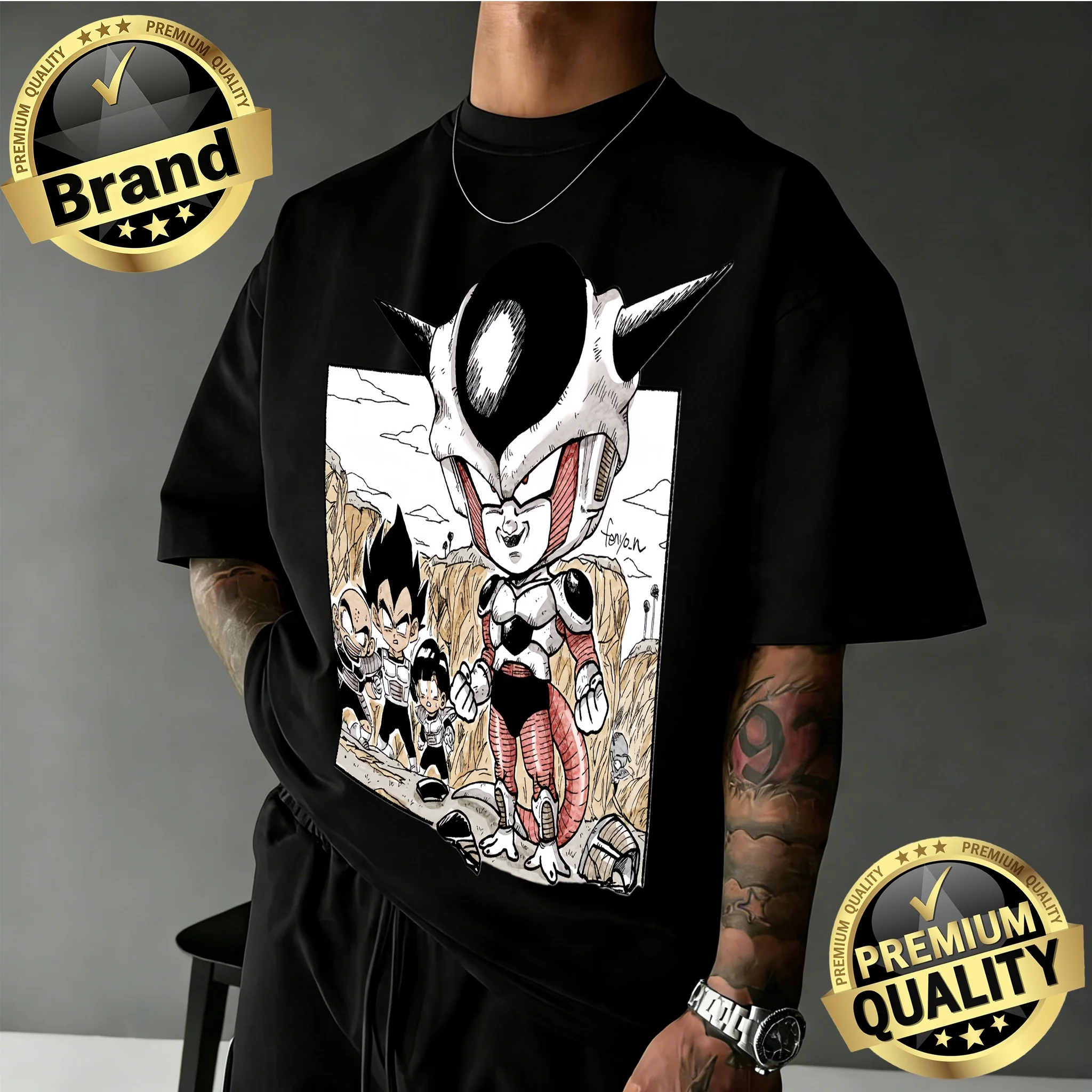 2026 Neuerscheinung Dragon Ball Übergroßes Retro Anime T-Shirt |   Frieza Vs Team Retro Manga Grafikdruck-T-Shirt aus 100 % Baumwolle für die Familie