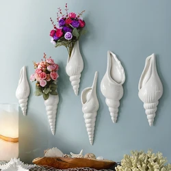 1Pc Amagogo Modern White Ceramic Sea Shell Conch Flower Vase Wall Hanging Home Decor