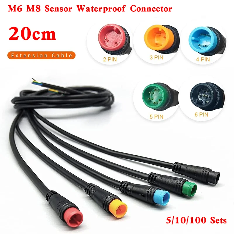 

5/10/100 Sets M6 M8 Julet Sensor Waterproof Electric Bicycle Butt Joint Plug Male Female Ebike Display Cable Connector Wire 20cm