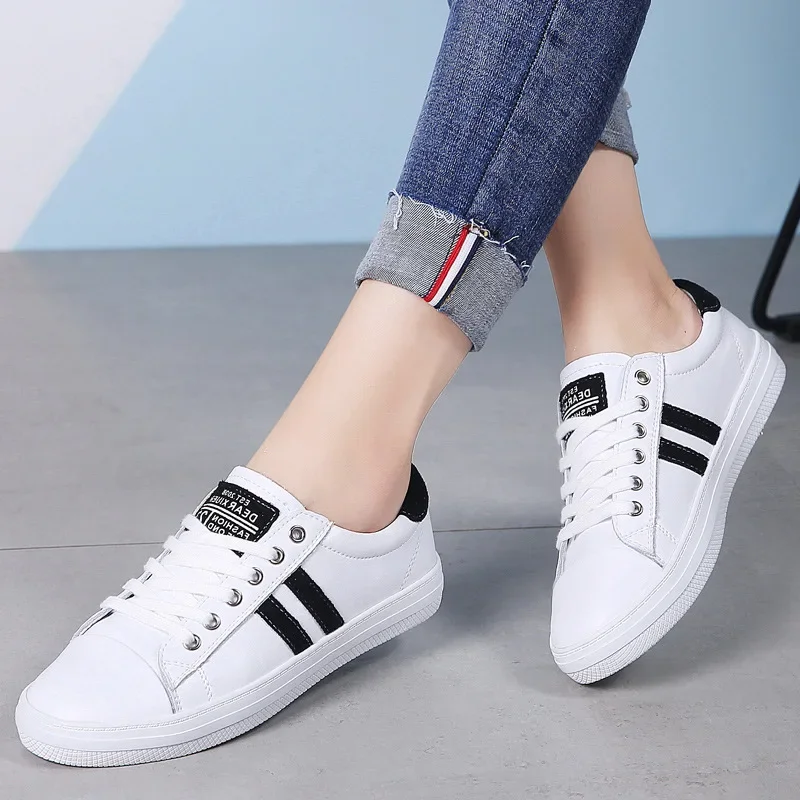 Women\'s Genuine Leather Sneakers Women Casual Fashionable Sports Shoes Vulcanized Woman White Flat Shoe Ladies White Sneakers