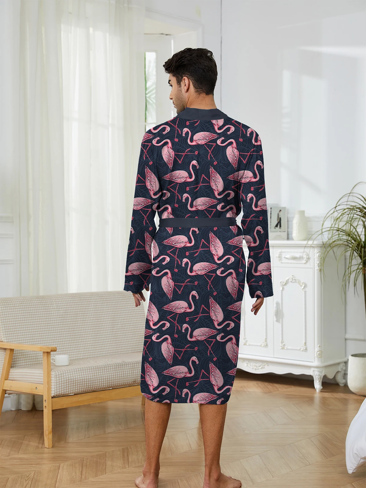 Shark pattern digital printed men's Long Nightgown is a casual and comfortable home robe for spring and autumn. quick-dry