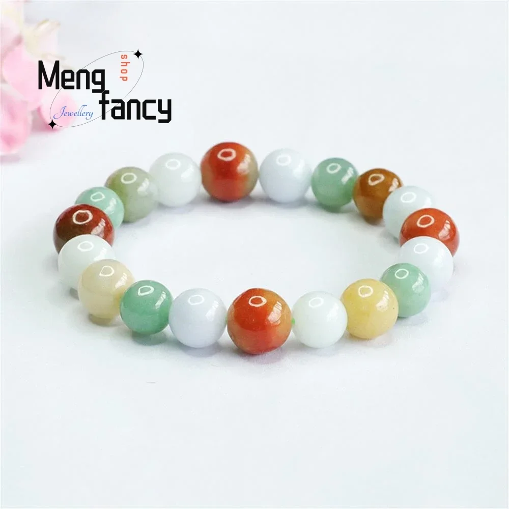 

Natural Myanmar A-goods Jadeite Colourful Jade Bracelet Exquisite Elegant Simple High-grade Luxury Quality Jewelry Holiday Gifts