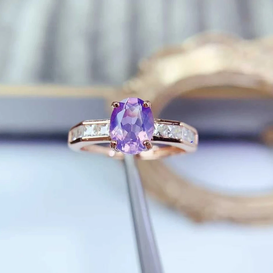 

Simple 925 Silver Crystal Ring Natural Amethyst Ring 7mm*9mm 1.5ct Light Purple Amethyst Silver Jewelry