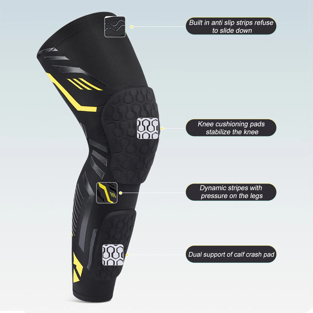 1PCS Padded Knee Compression Sleeves Long Leg Sleeve Calf Protection for Basketbal,Soccer Knee Pads Shin Brace Protective Gear