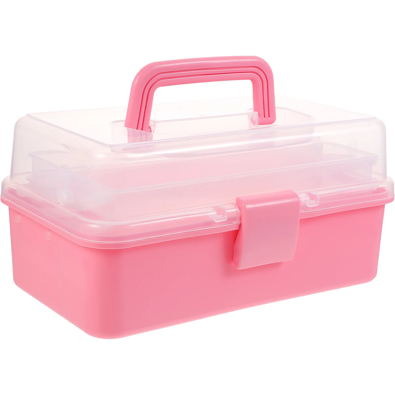 

1PC Portable Makeup Box Carrying Case Cosmetics Storage Case Multifunctional Plastic Storage Box Household Medicine Box (Pink)