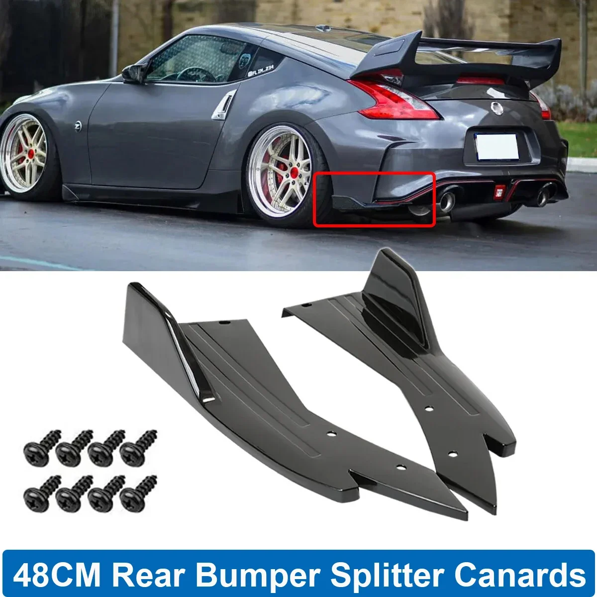 48cm Front Rear Bumper Canard Winglet Spoiler Splitter Cover Sticker Universal For Nissan 370Z 350Z Car Tuning  Accessories