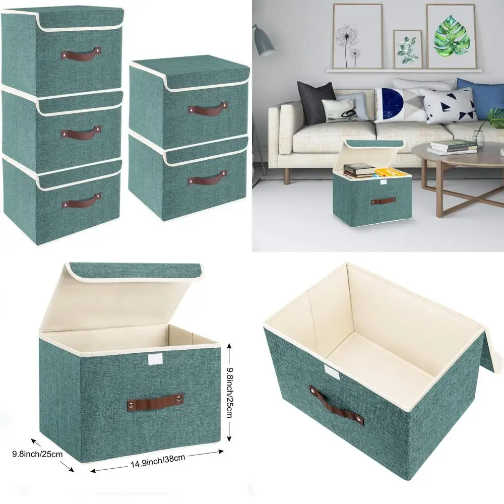 

Collapsible Fabric Storage Bins with Lids, 5-Piece Set, Space-Saving Organizers for Clothes and Room, Ideal Home Storage Solutio