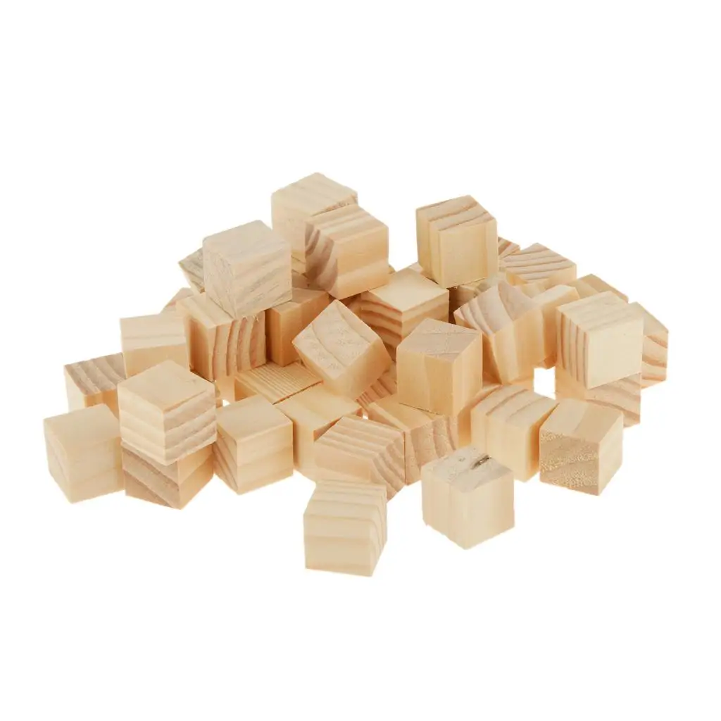 50Pcs/Pack Wooden Blank Cubes Wood Craft Kids Children Games DIY Toys School Supplies 20*20mm