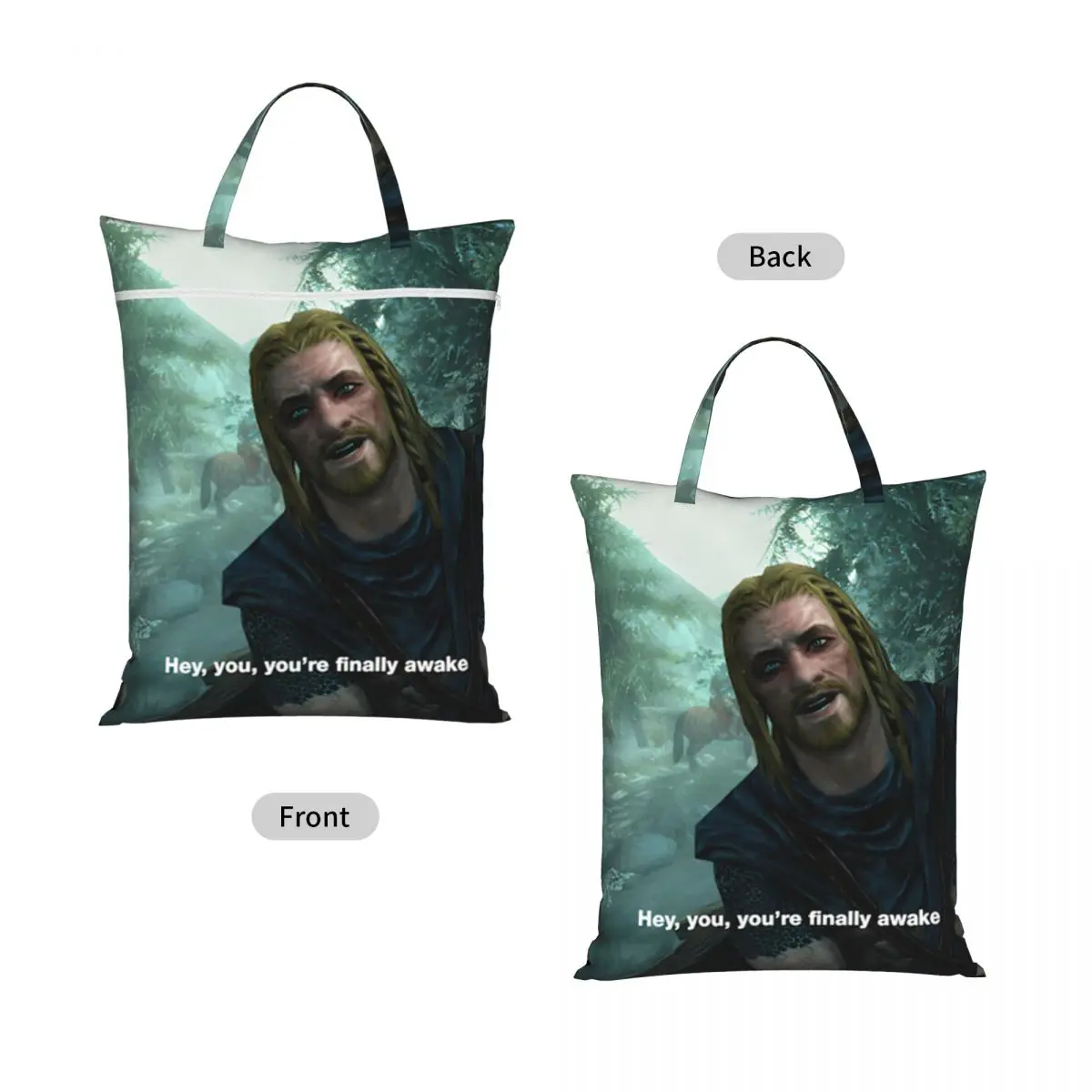 Hey You You'Re Finally Awake Skyrim Travel Laundry Bag Waterproof Reusable Dirty Clothes Pouch Gym Yoga Vacation Washing Basket