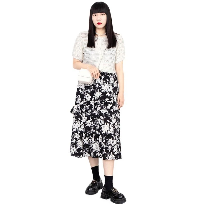 

Spring New Chiffon Girlish Half Length Skirts Hot Selling High Waist Printed Sweet Flounces Streetwear Korean Style Vestidos