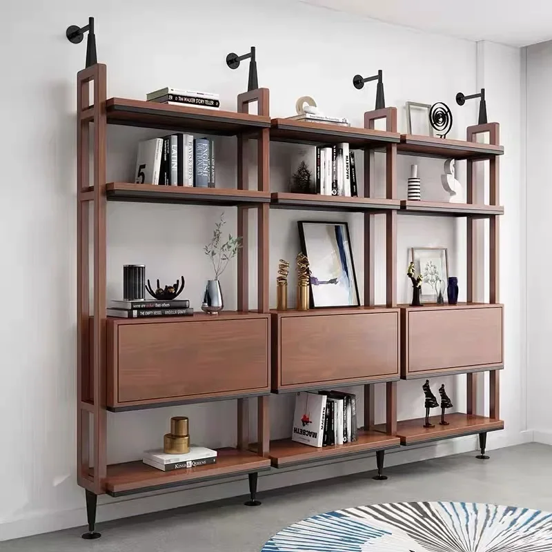 a*-Wholesale custom shoe rack bag rack wrought iron bookshelf floor bookcase minimalist partition full wall multi-layer.