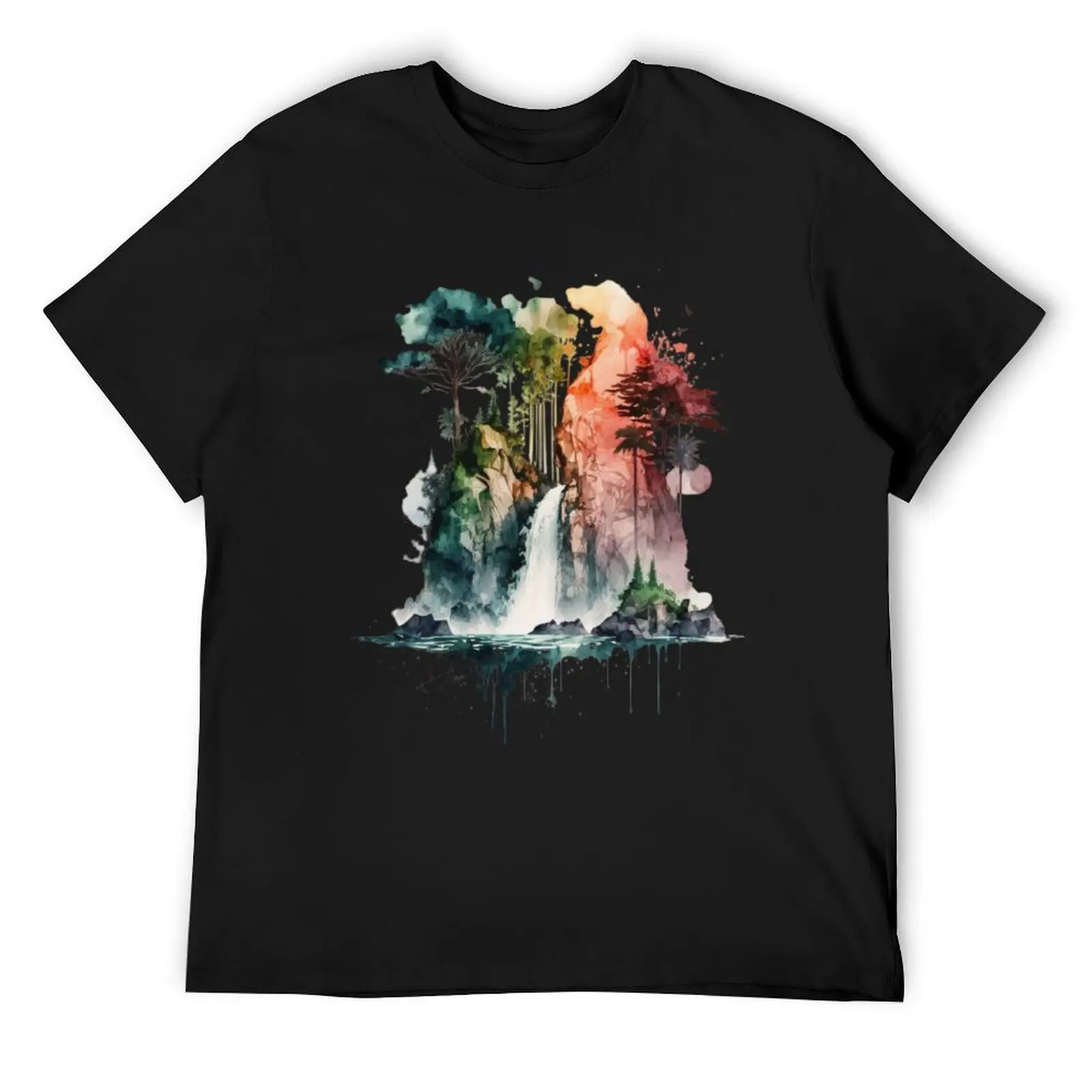 Watercolor Waterfall T-Shirt cute clothes anime t shirts shirts graphic tee rapper graphic tees clothing for men