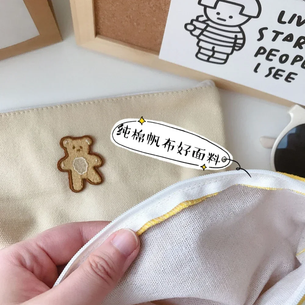 Imagem -05 - Bolsas de Lápis de Urso Marrom dos Desenhos Animados Lona Simples Bolsa de Papelaria Portátil Pequeno Estudante