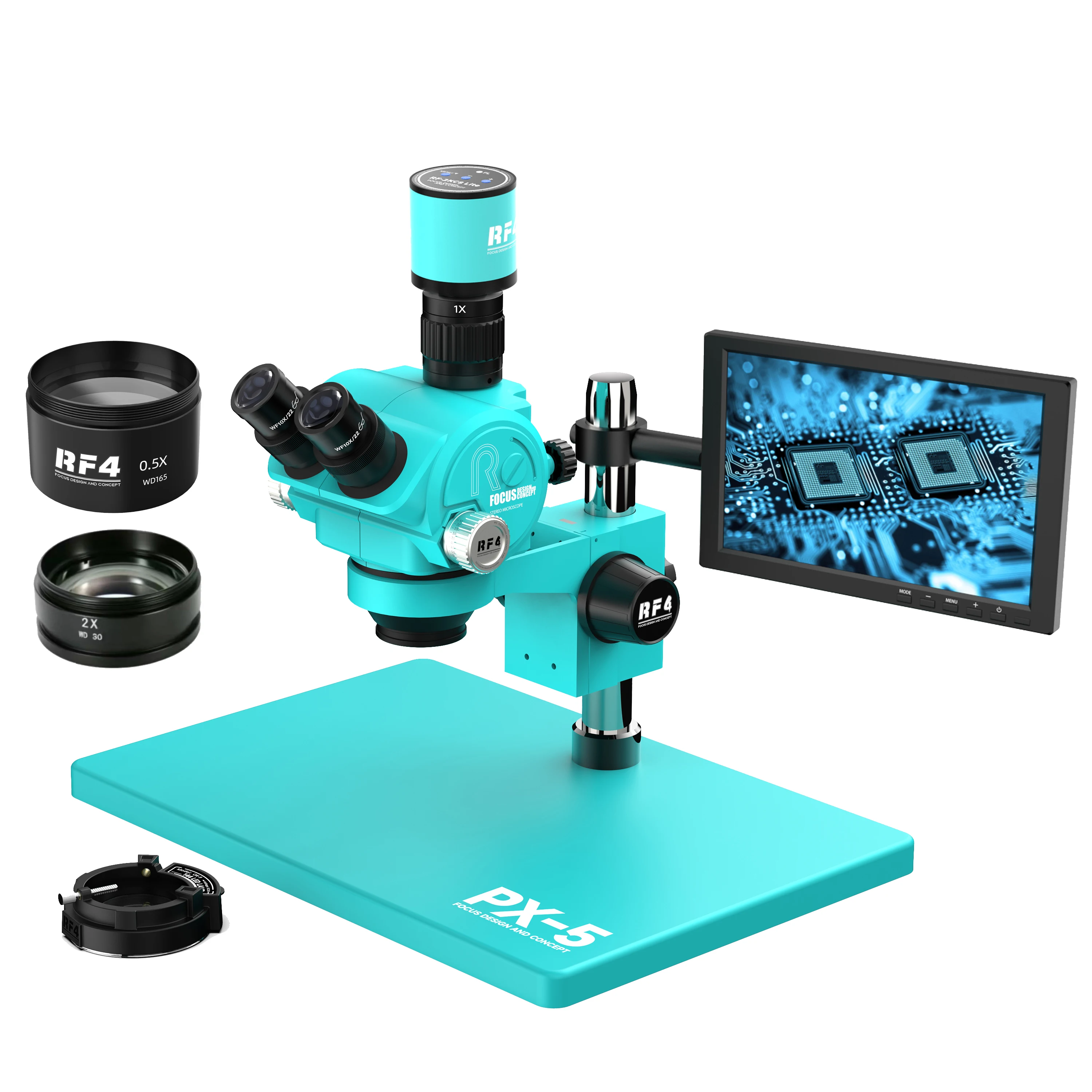 

RF4 Microscope PX-5-2KC8-S010 Triocular Stereo Microscope With Screen Synchronization Electronic Repair Magnifier