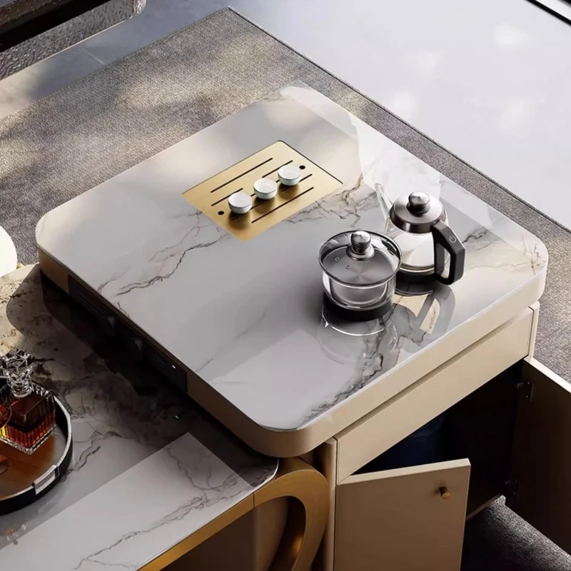 High End Island Dining Table Integrated Retractable Household Large Villa Pull Out Rock Board Rectangle Multifunctional Tables