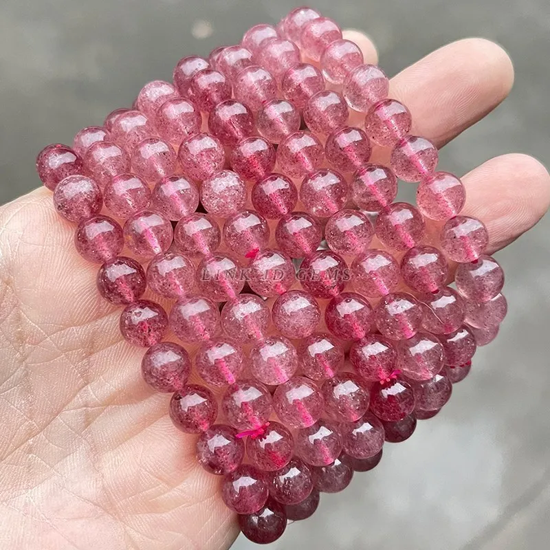 JD 3A Natural Brazil Strawberry Quartz Bracelets Women Fashion Red Crystal Clear Round Beads Lovers Strand Bangles Jewelry