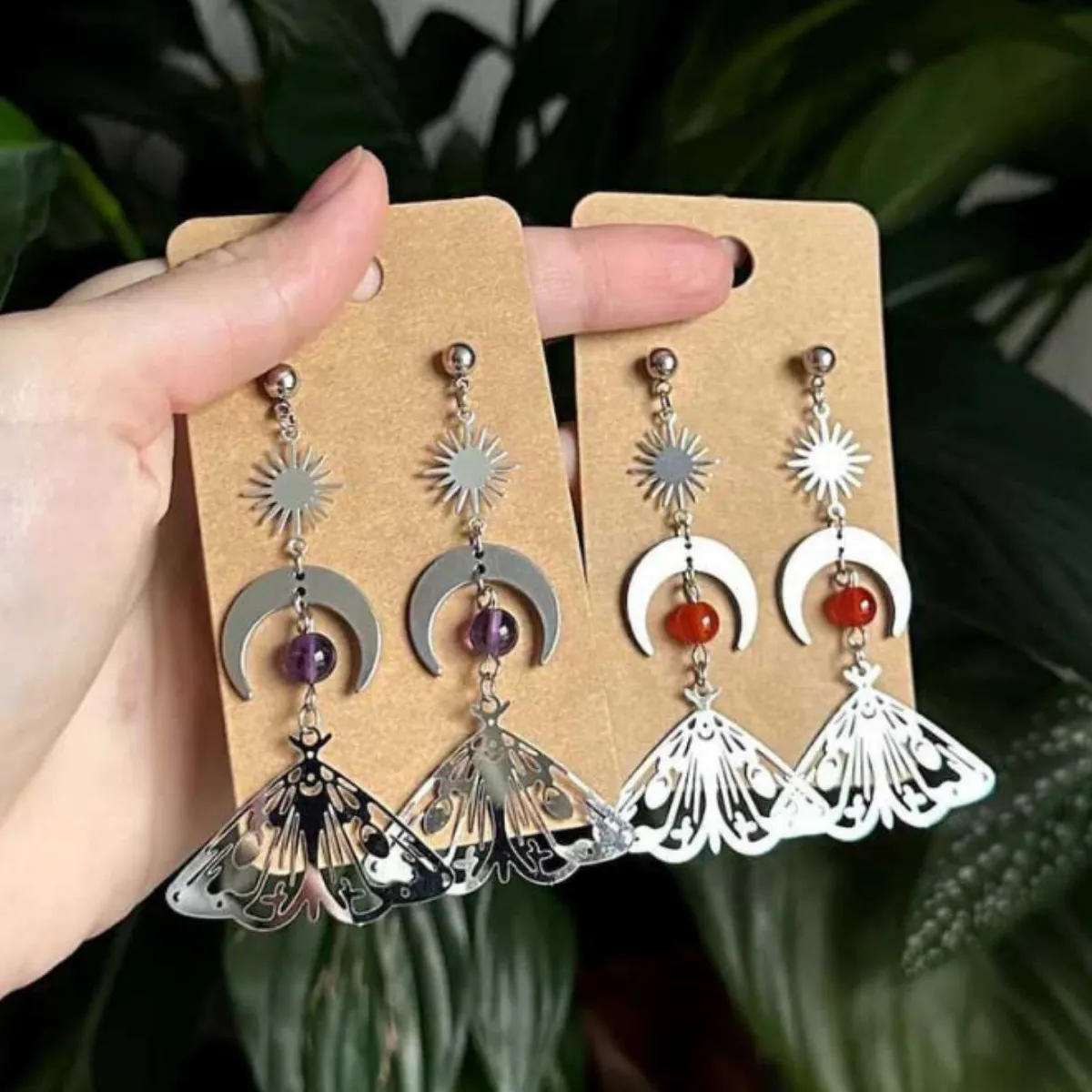 Vintage Gold Color Moth Moon Pendant Earrings Gothic Sun Butterfly Colorful Beads Ear Hooks Women Jewelry Accessories Gifts