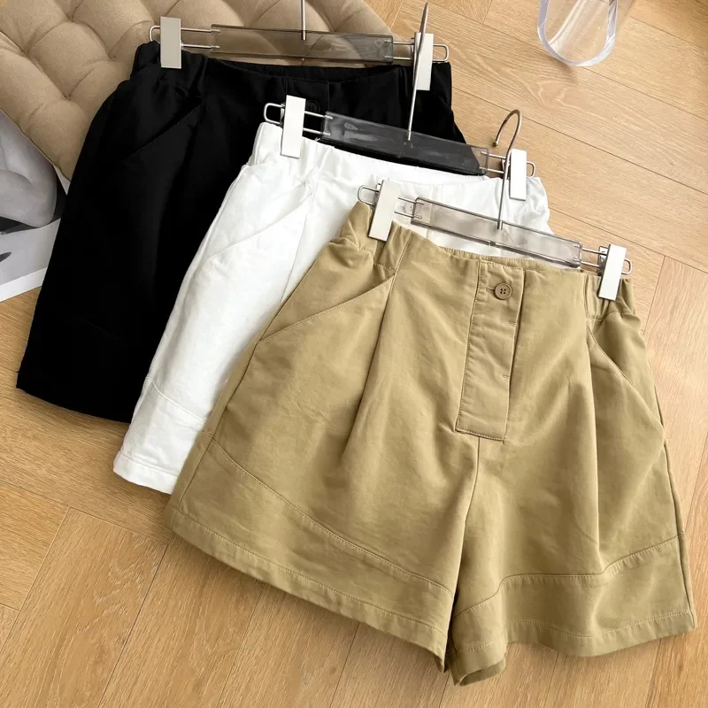 Oversize Short Pants Womens Summer Safari Style Wide-leg Pants Female Elasticity-waisted A-line Shorts Lady Cotton Casual Pants