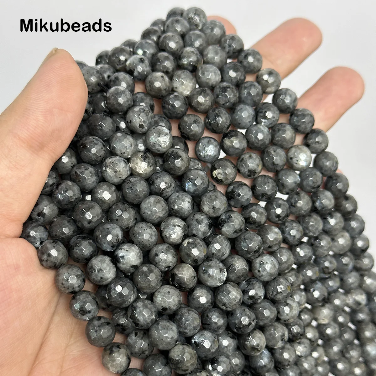 Natural Black Larvikite 8mm Faceted Round Loose Beads For Jewelry Wholesale Price