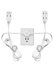 US Twin Extension Cord Power Strip - 12 Feet Cord - 6 feet on Each Side - Flat Head (Wall Hugger) Outlet Plug