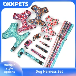 OKKPETS Printed Design Dog Harness&Collar&Leash Etc Accessories Polyester Adjustable Pet Vest Harness Set For Small Medium Large
