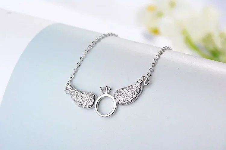 925 فضة أجنحة الملاك قلادة قلادة مع زركون دائرة سلسلة نسائية المختنق قلادة هدية الملحقات #5