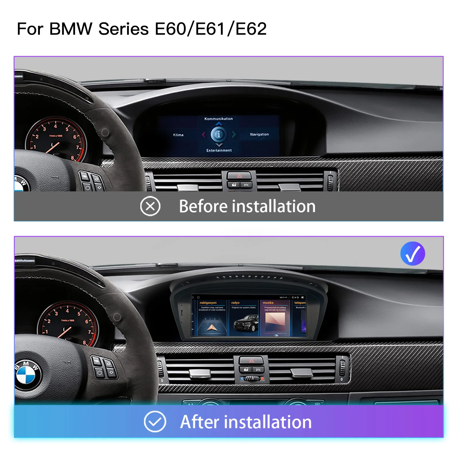 1920*720 لينكس اللاسلكية Carplay أندرويد 14 AutoRadio لسيارات BMW Series 5/3 E60 E61 E62 E63 E90 E91 CIC/CCC شاشة ستيريو الوسائط المتعددة #3