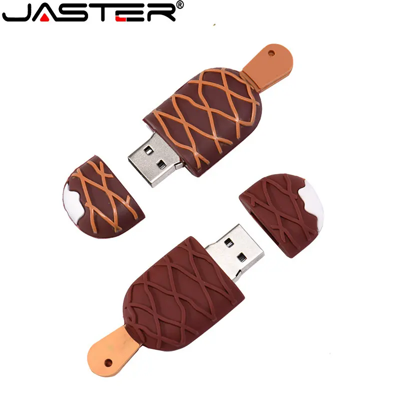 Jelter USB 2.0 Flash Drive 64GB, pena coklat kartun lucu 32GB, memori 16GB stik 8GB bisnis untuk Laptop