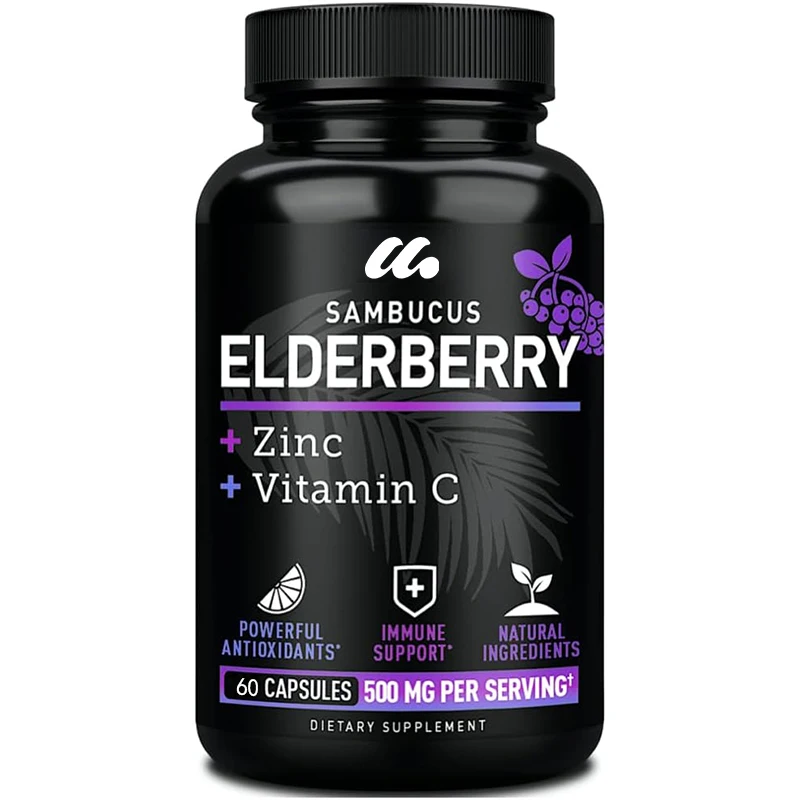 Elderberry Capsules+Zinc+Vitamin C | 500mg for immune system support Black Elderberry | 60 capsules | Adult Triple Immunity