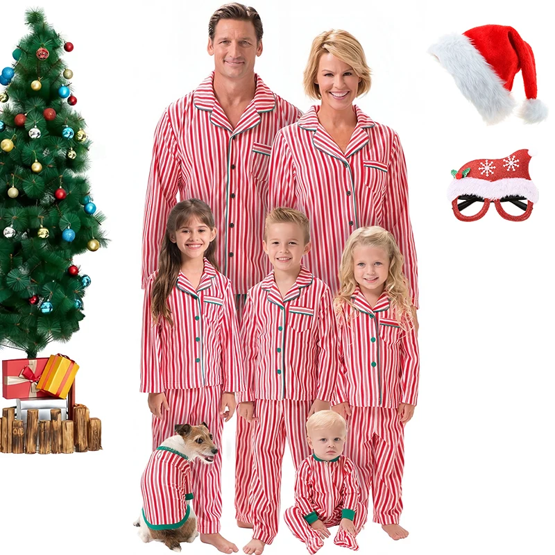 

High Quality Christmas Pajama Sets for the Whole Family Matching Striped Print Pajamas Mom Dad Baby Kids Sleepwear Home Clothes