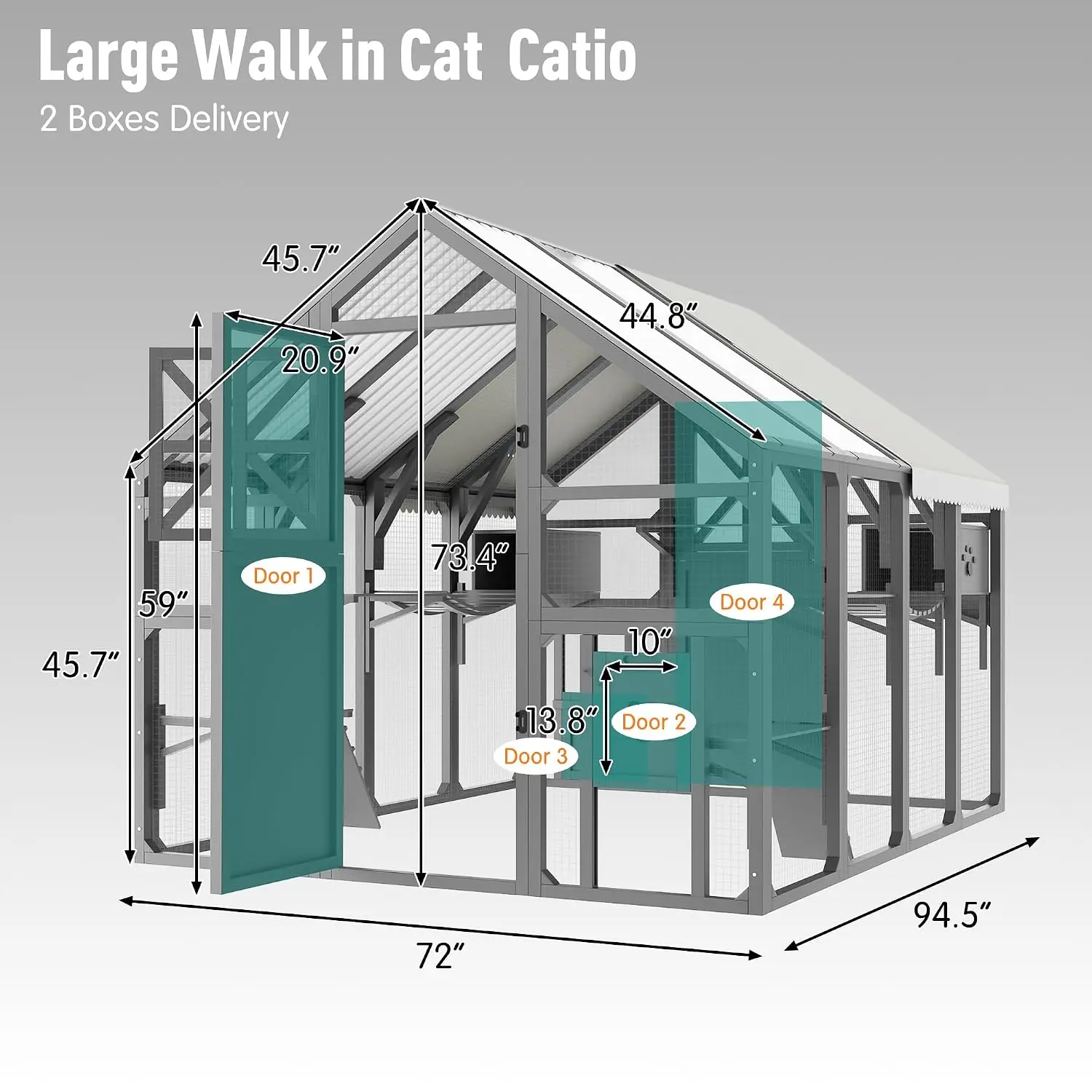 Large Outdoor Cat Enclosure Walk-in House 7 Platforms 2 Boxes Bridges PVC Roof Weatherproof Cover Safe Play, Customized