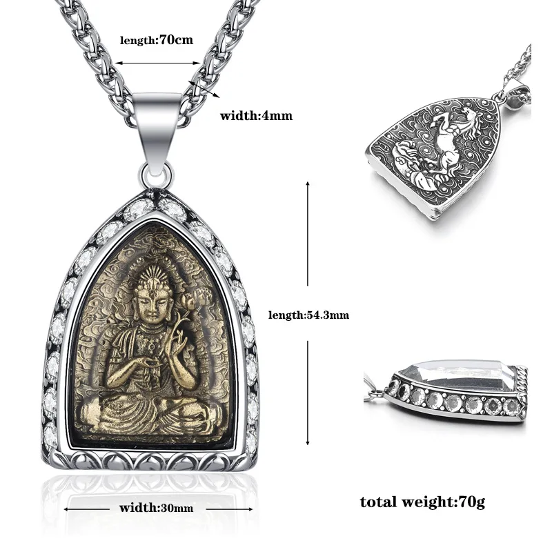 Titanium Steel Amulet Eight Patron Saints Back Zodiac Necklace Diamond-Embedded Bodhisattva Sweater Chain for Men