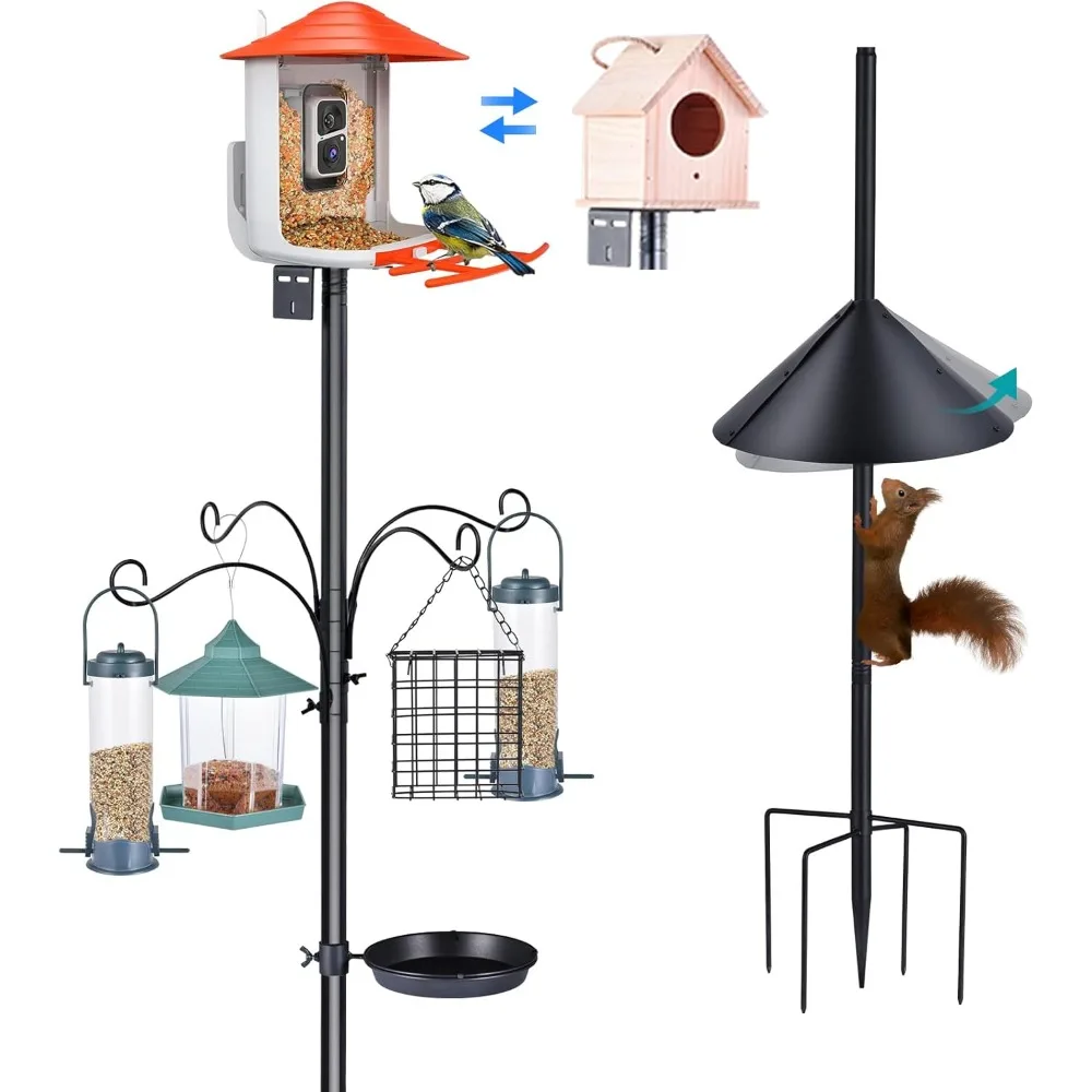 

Полюс для кормушки для птиц, 92 дюйма, настоящая сверхмощная стойка для скворечника с перегородкой с защитой от белки для улицы, регулируемая подставка для кормушки для птиц с