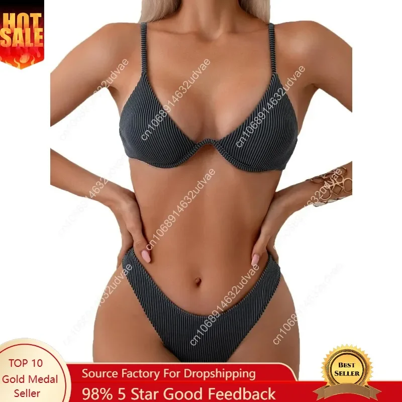 Women Underwire Triangle Bikini Spaghetti Strap Push Up Swimsuit Cheeky Two Piece Bathing Suit