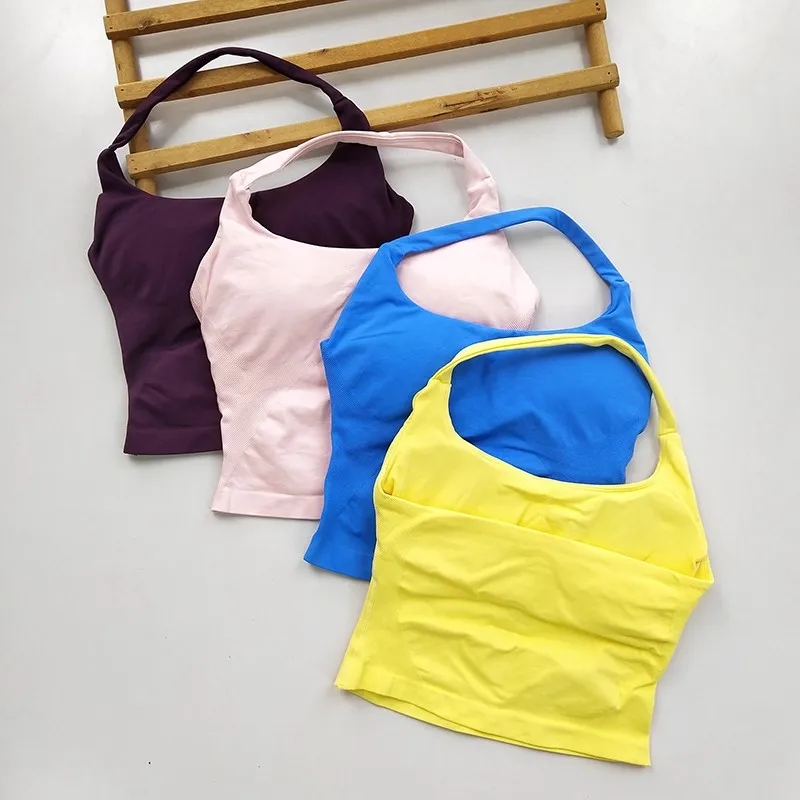 Neck Halter Shockproof Sport Longline Vest Bra Top Halterneck Vest Medium Support Yoga Gym Workout Seamless Fitness Sport Bra