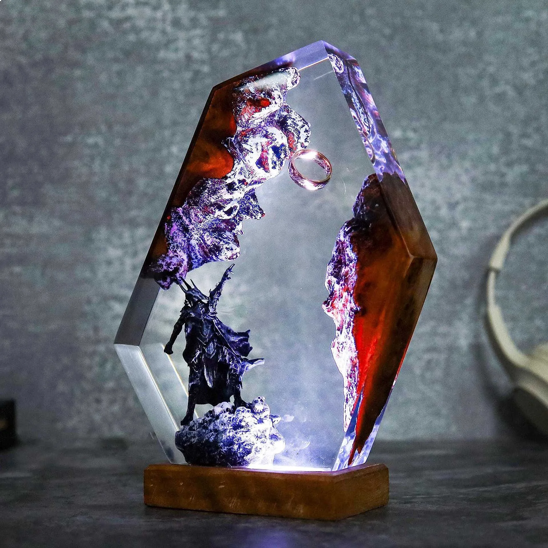 Mordor Ring Night Light Epoxy Resin Lamp Anime LED Gift for Game Fans