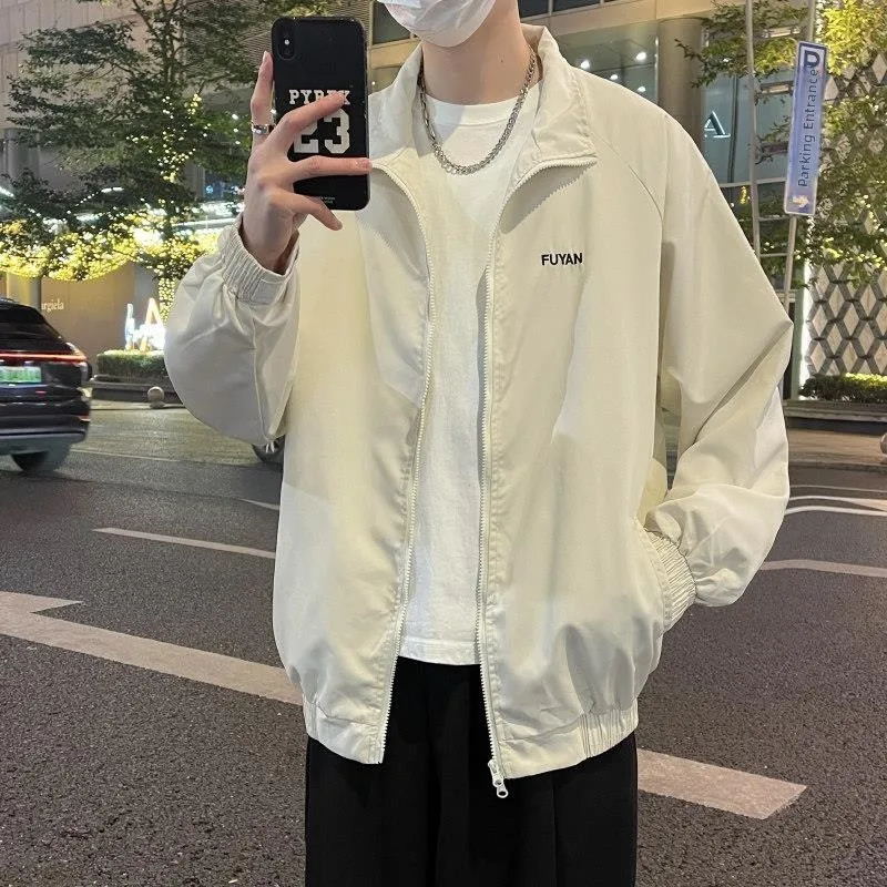 

Loose Men's Jacket Casual Sporty Stand Collar Embroidered Outerwear Spring Autumn American Style Youth Fashion Long Sleeve
