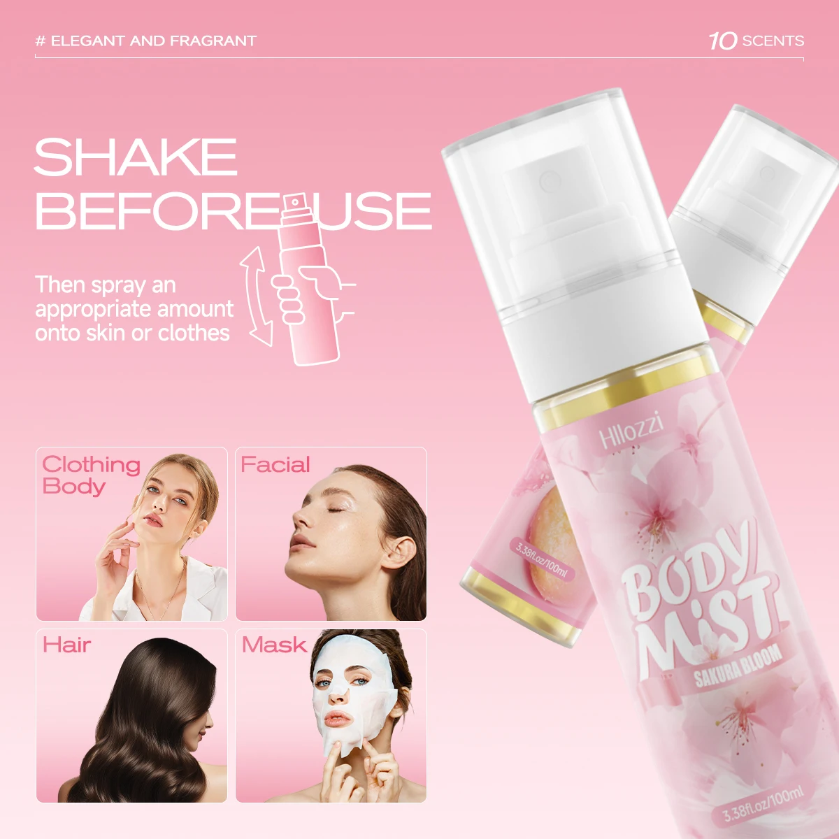 3.38fl.oz Sakura Body Fragrance Spray Hydrating Moisturizing Facial Hydrating Spray Ideal Valentine\'s Day Gift