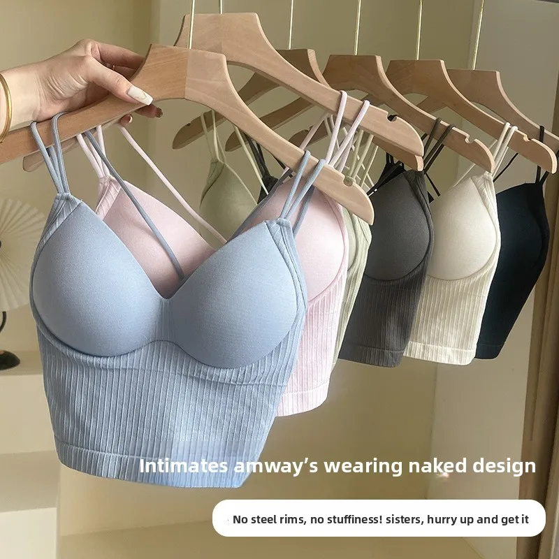 Gilet estivo da donna con cinturino incrociato in nylon con imbottitura sul petto Abbigliamento casual Strato base Or Tube Top Gilet da donna traspirante coreano Sle