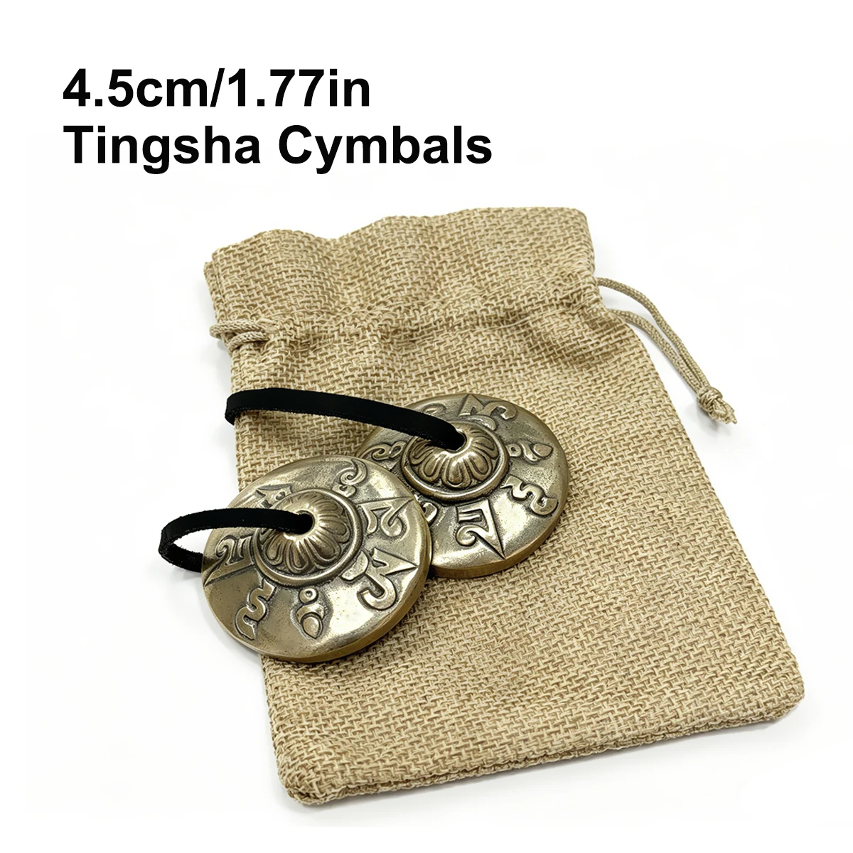 Miwayer 1Pair 4.5cm Small Tingsha Cymbals – White Copper Alloy, Mantra Design, Handcrafted, with Soft Bag, for Home Therapy