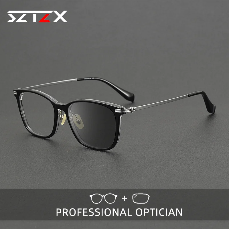 

SZTZX Gradient Acetate Pure Titanium Glasses Anti Blue Light Men Women Leisure Reading Glasses Prescription Photochromic Glasses