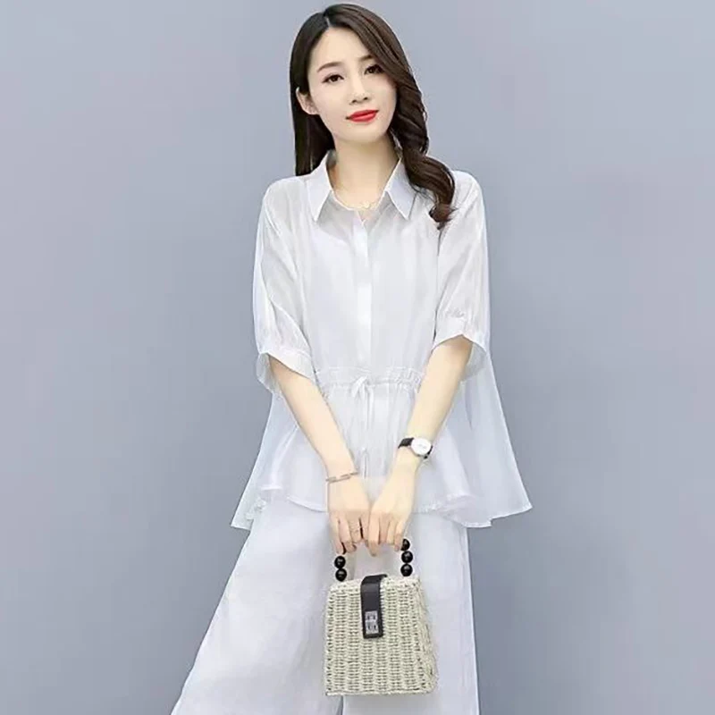 Fashion Lapel Spliced Shirring Bandage Blouses Women's Clothing 2024 Autumn New Loose Solid Color Chic Tops Commuter Shirts