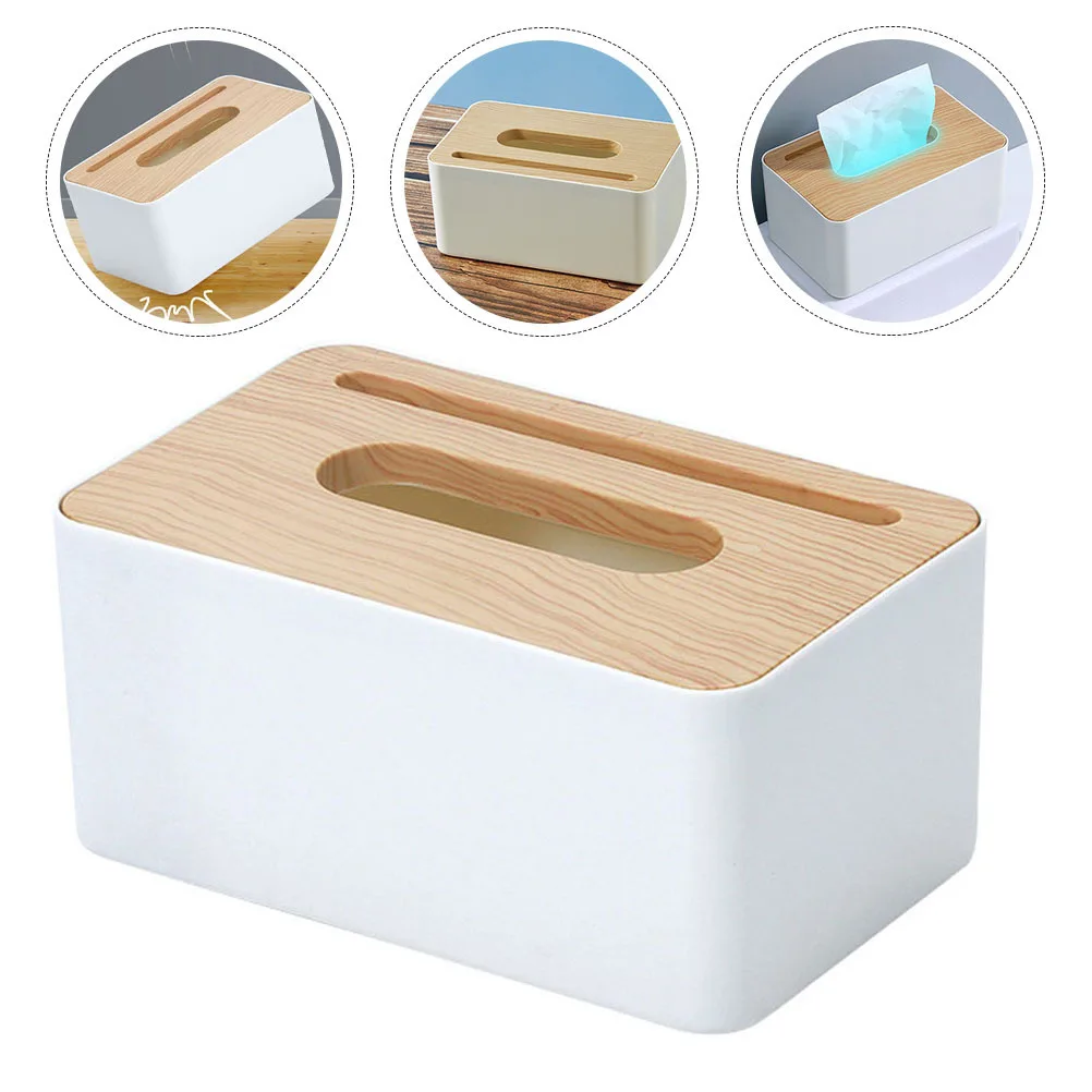 

Wood Grain Tissue Box Smooth Pet Material Easy Clean Desktop Paper Holder For Home Office Car Hotel Multi-Purpose Storage