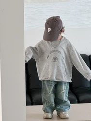 Sudadera con capucha para niño y bebé, versión coreana de sudadera con letras estampadas, top informal, novedad de Primavera de 2024