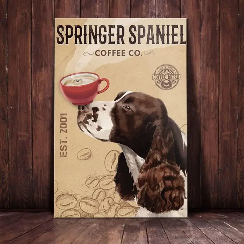 Metal Signs Springer Spaniel Dog Coffee Company Signs Aluminum Signs Retro Tin Signs for Home Cafe Kitchen