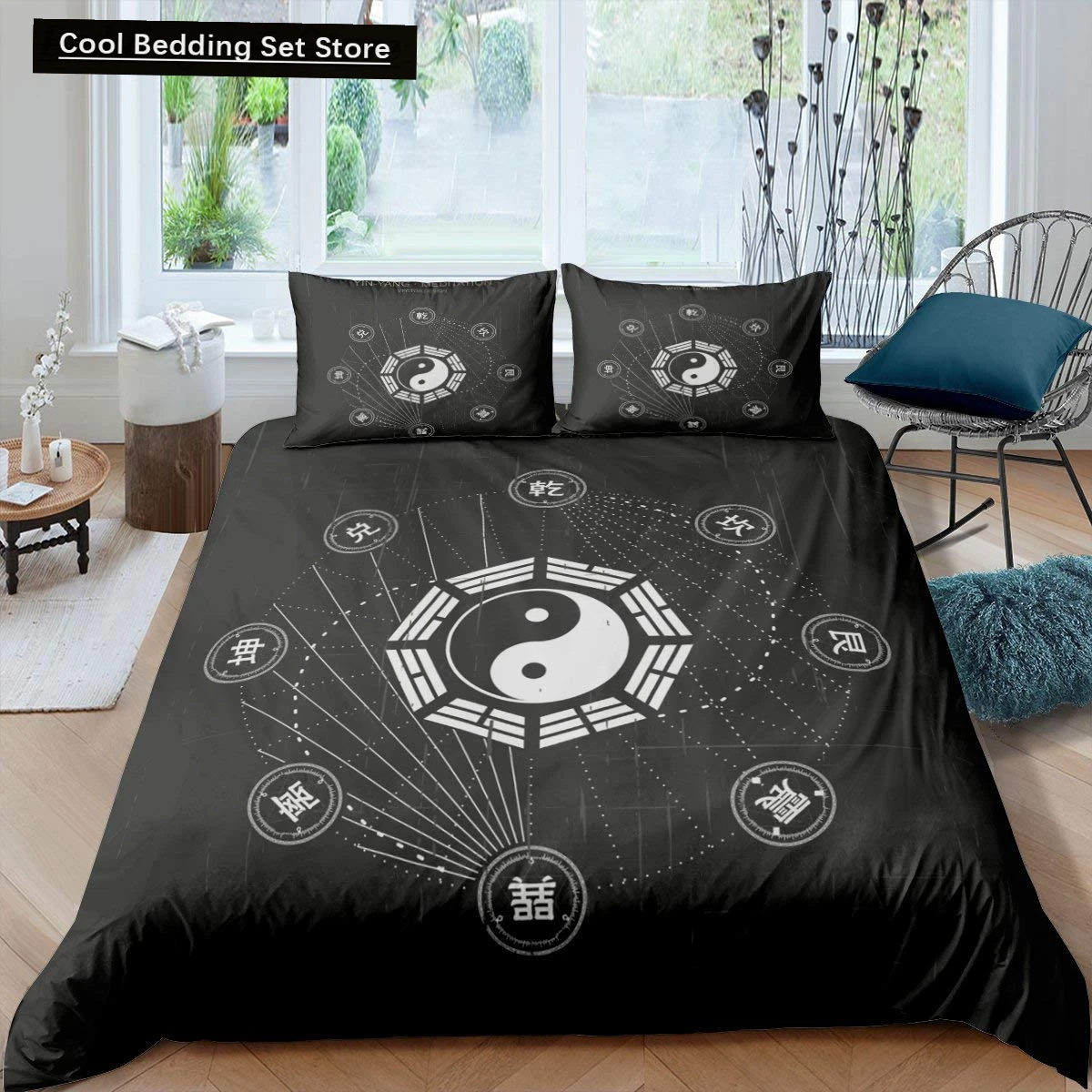 

Yin Yang King Queen Duvet Cover Vintage Tai Chi Quilt Cover Divination Bedding Set Oriental Culture Polyester Comforter Cover